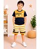 3PIN Cotton Knit Half Sleeves Colour Blocked Brooklyn Text Printed Tee & Shorts Set - Yellow