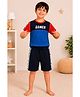 3PIN Cotton Knit Half Sleeves Colour Blocked Gamer Text Printed Tee & Shorts Set - Blue
