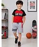 3PIN Cotton Knit Half Raglan Sleeves Colour Blocked Game Over Text Printed Tee & Shorts Set - Red