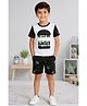 3PIN Cotton Knit Half Sleeves Colour Blocked Burger Printed Tee & Shorts Set - White