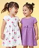 Babyhug Single Jersey Knit Dress with Half Sleeves in Heart & Floral Print Pack of 2 - Purple White