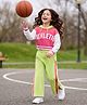 OLLINGTON ST. Cotton Looper Knit Full Sleeves Hooded Winter Wear Suit With Athletic Text Print - Neon & Pink