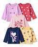Doodle Poodle 100% Cotton Single Jersey Knit Full Sleeves T-Shirts with Bow Star and Hearts Print Pack of 5 - Red Yellow & Pink