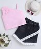 Bright Stars KIDSWEAR Single Jersey Knit One Shoulder Bow Applique Detailed Top & lace Embellished Skort Set - Pink