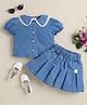 Bright Stars KIDSWEAR Denim Half Sleeves Lace Detailed Top & Skirt Set - Blue