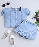 Bright Stars KIDSWEAR Denim Half Sleeves Mild Washed  Top & Skort Set - Blue