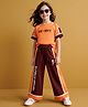 OLLINGTON ST. Sinker Cotton Knit Half Sleeves Top & Pant With Victory Print - Orange & Brown