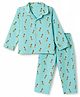 Babyhug Cotton Knit Full Sleeves Co-Ords Shirt & Pyjama Night Suit with Giraffe Print - Turquoise