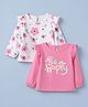 Doodle Poodle 100% Cotton Single Jersey Knit Full Sleeves Tops with Be Happy Floral Print & Frill Detailing Pack of 2 in Pink