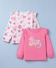 Doodle Poodle 100% Cotton Single Jersey Knit Full Sleeves Tops with Be Happy Floral Print & Frill Detailing Pack of 2 in Pink