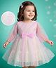 Babyhug Mesh Woven Sleeveless Party Dress With Bow & All over Foil Print - Pink