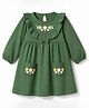 Babyhug Single Jersey Knit One Piece Dress with Full Sleeves and Floral Embroidery - Green