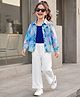 OLLINGTON ST. Georgette Knit Full sleeves Floral Printed Shirt with a Inner Top & Bottom - Blue & White