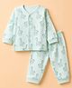 Zero Cotton Interlock Knit Full Sleeves Co-ord T-Shirt & Pajama Night Suit with Giraffe Print - Sea Green