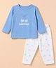 Zero Interlock Knit Full Sleeves T-Shirt & Pajama Night Suit with Sweetest Text & Cherry Bow Print - Blue, White