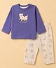 Zero Interlock Knit Full Sleeves T-Shirt & Pajama Night Suit with Cute Friend Text & Puppy Print - Purple & Cream