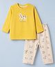 Zero Interlock Knit Full Sleeves T-Shirt & Pajama Night Suit with Cute Friend Text & Puppy Print - Yellow & Cream