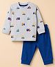 Zero Sinker Knit Full Sleeves T-Shirt & Joggers Set With Vehicle Print - Blue