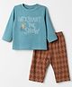 Zero Interlock Knit Full Sleeves T-Shirt & Pajama Night Suit with Lets Start The Show Text & Bear Print - Brown & Turquoise