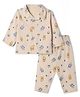 Zero Interlock Knit Front Open Full Sleeves Co-ord Shirt & Pajama Night Suit with Robots Print - Beige