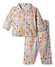 Zero Interlock Knit Front Open Full Sleeves Co-ord Shirt & Pajama Night Suit with Strawberry Ice-Cream Cherry Print - Light Blue