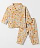 Zero Interlock Knit Front Open Full Sleeves Co-ord Shirt & Pajama Night Suit with Strawberry Ice-Cream Cherry Print - Peach