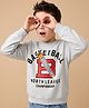 Pine Kids Knit Full Sleeves Sweatshirt With Basketball Text Print - Grey