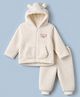Babyhug Fur Woven Full Sleeves Hooded Winter Wear Suit With Panda Patch & Applique - White