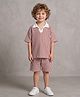AJ Dezines Cotton Knit Half Sleeves Striped Coordinating Tee & Shorts Set - Maroon