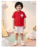 AJ Dezines Pure Cotton Knit Woven Half Sleeves Sheep Embroidered Shirt & Shorts Set - Red
