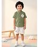 AJ Dezines Pure Cotton Knit Woven Half Sleeves Sheep Embroidered Shirt & Shorts Set - Green