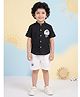 AJ Dezines Pure Cotton Knit Woven Half Sleeves Sheep Embroidered Shirt & Shorts Set - Black