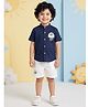 AJ Dezines Pure Cotton Knit Woven Half Sleeves Sheep Embroidered Shirt & Shorts Set - Blue