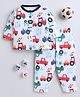 BUMZEE Cotton Knit Full Sleeves Vehicle Printed Coordinating Shirt & Pajama Night Suit - White
