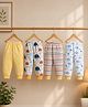 BUMZEE Cotton Knit Pack Of 4 Solid Striped Vehicles & Elephants Printed Pants - Yellow & White