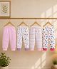 BUMZEE Cotton Knit Pack Of 4 Solid Striped & Animals Printed Pants - Baby Pink & White