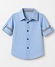 Kookie Kids Cotton Woven Solid Oxford Shirt with Roll Up Sleeves - Blue