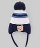 Babyhug Knit Woollen Cap with stripes and Pom Pom Navy Blue - Diameter 10 cm