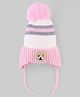 Babyhug Knit Woollen Cap with Stripes and Pom Pom Pink - Diameter 10 cm