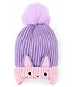 Babyhug Knit Woollen Cap with Bunny Design & Pom Pom Purple - Diameter 10 cm