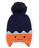 Babyhug Knit Woollen Cap with Animal Design & Pom Pom Navy Blue - Diameter 10 cm