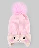 Babyhug Knit Woollen Cap with Animal Design & Pom Pom Pink - Diameter 10 cm