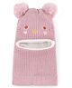 Babyhug Knit Woollen Monkey Cap with Cable Knit Design Pink - Diameter - 10 cm