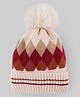 Babyhug Knit Woollen Cap with Checks Design Maroon - Diameter 10 cm