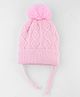 Babyhug Knit Woollen Cap with Cable Knit Design Pink - Diameter 10 cm