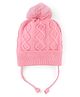Babyhug Knit Woollen Cap with Cable Knit Design Pink - Diameter 10 cm