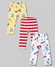 Doodle Poodle 100% Cotton Knit Full Length Striped & Vehicles Printed Diaper Leggings Pack Of 3 - Red White & Yellow