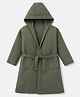 Pine Kids 100% Cotton Knit Full Sleeves Hooded Solid Bath Robe - Olive Green