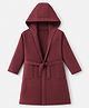 Pine Kids 100% Cotton Knit Full Sleeves Hooded Solid Bath Robe - Maroon