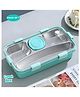 Puchku Lunch Box 650ml + 150ml with Spoon and Chopstick + Bowl, 304 SUS Stainless Steel Bento Box for Office and School - Green
